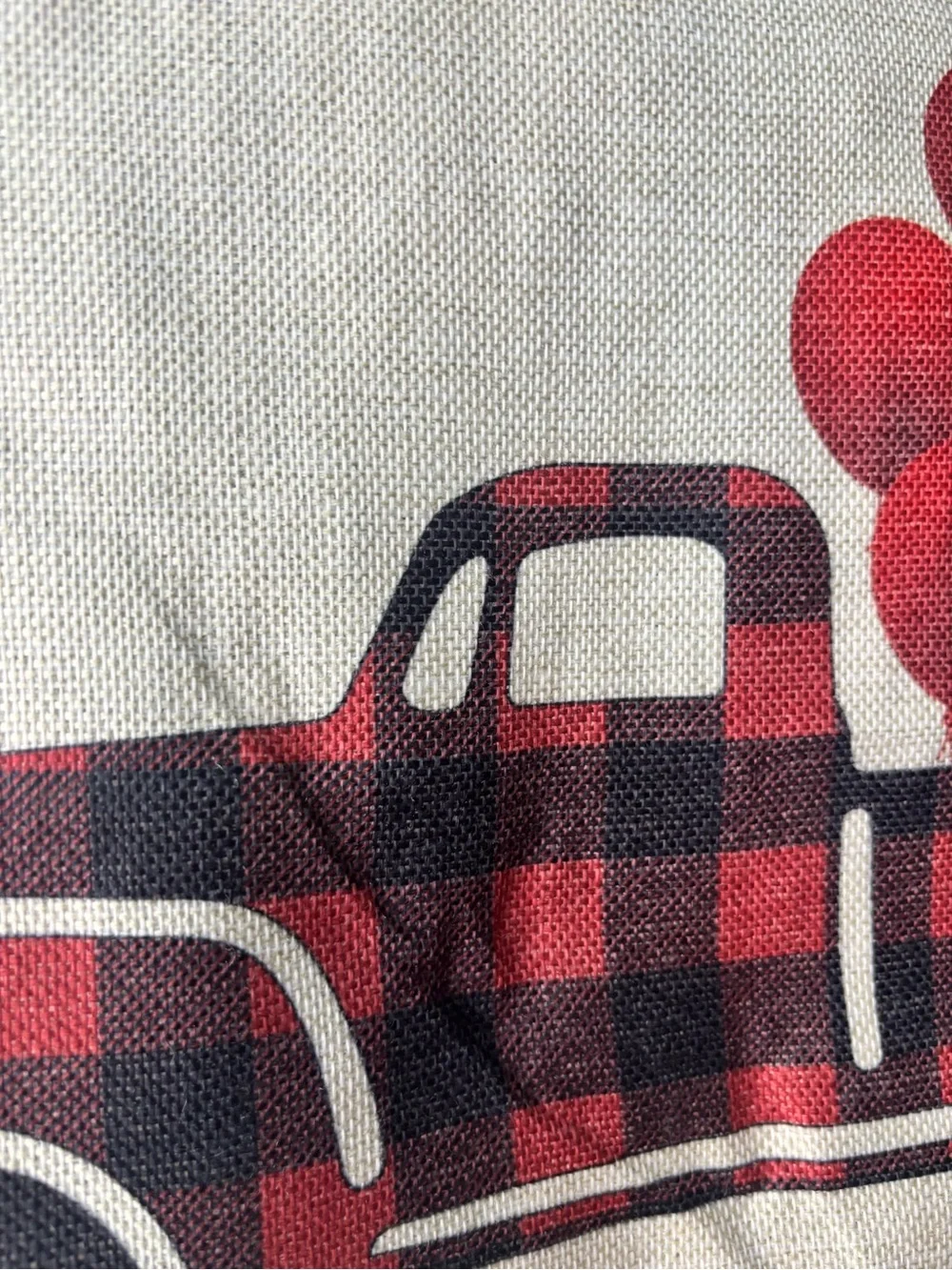 Sending Loads of Love Red Plaid Truck Decorative Pillow